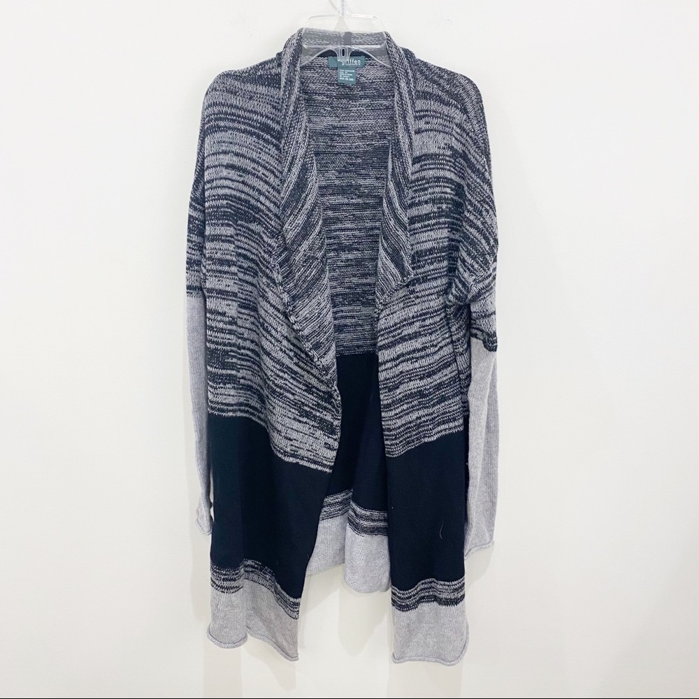 100% Cashmere Super Soft Black/Gray Open Shawl Long Cardigan Sweater Size Medium
